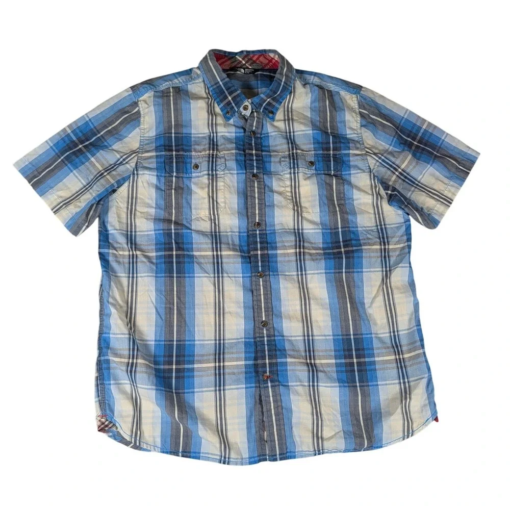 The North Face Mens Blue Plaid Short Sleeve Button Down Shirt Outdoor XL